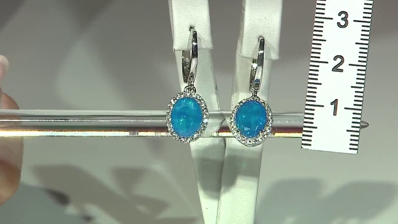 Video Blue Ethiopian Opal Silver Earrings