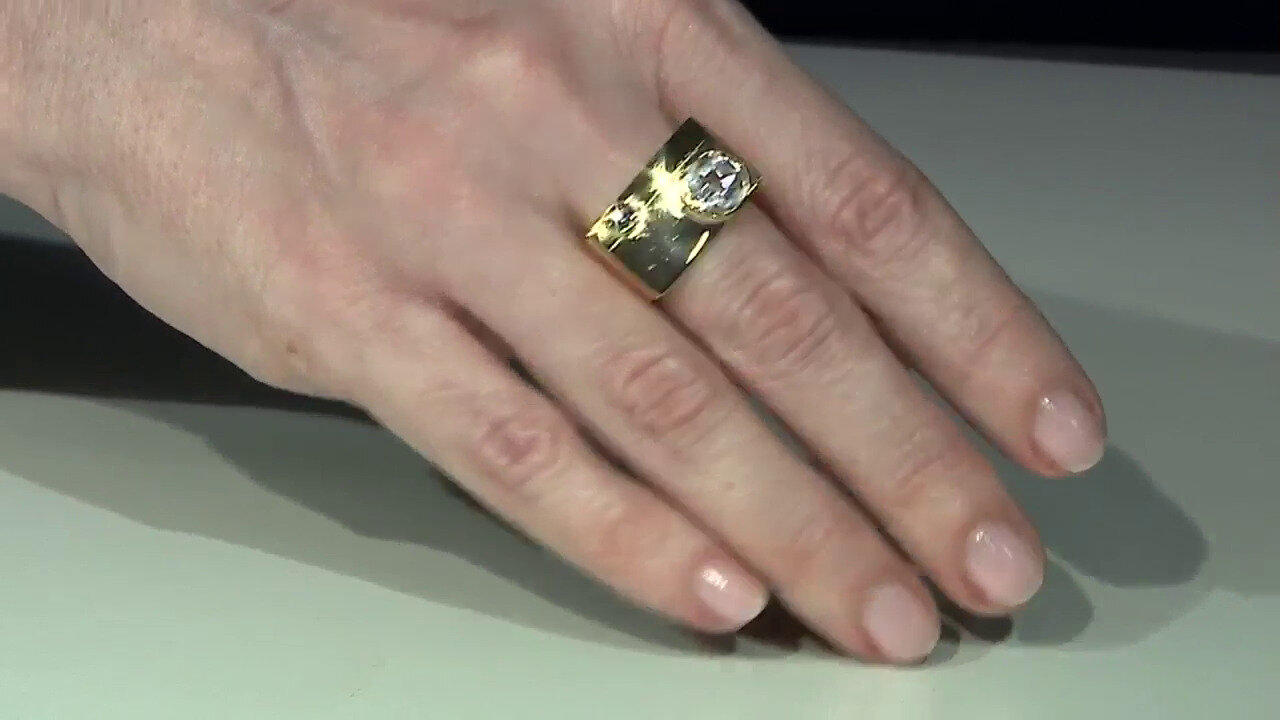 Video Messing ring met een witte topaas (Juwelo Style)