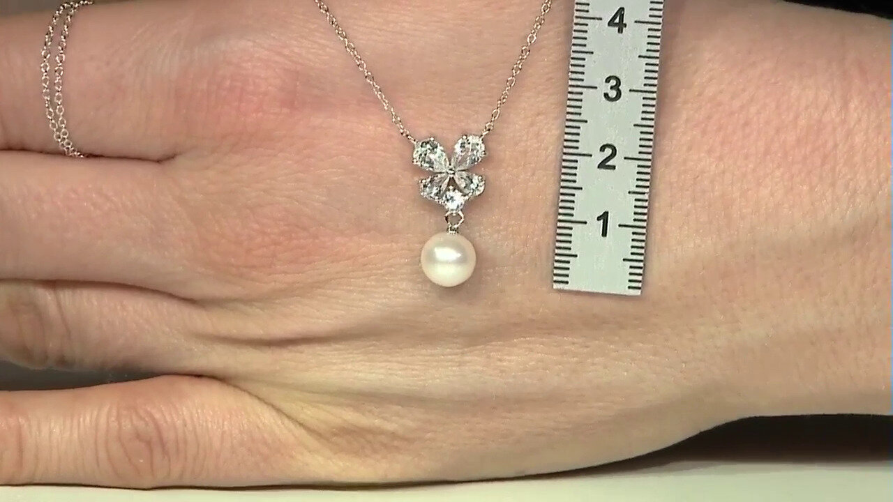 Video Zilveren halsketting met een Witte zoetwater kweekparel