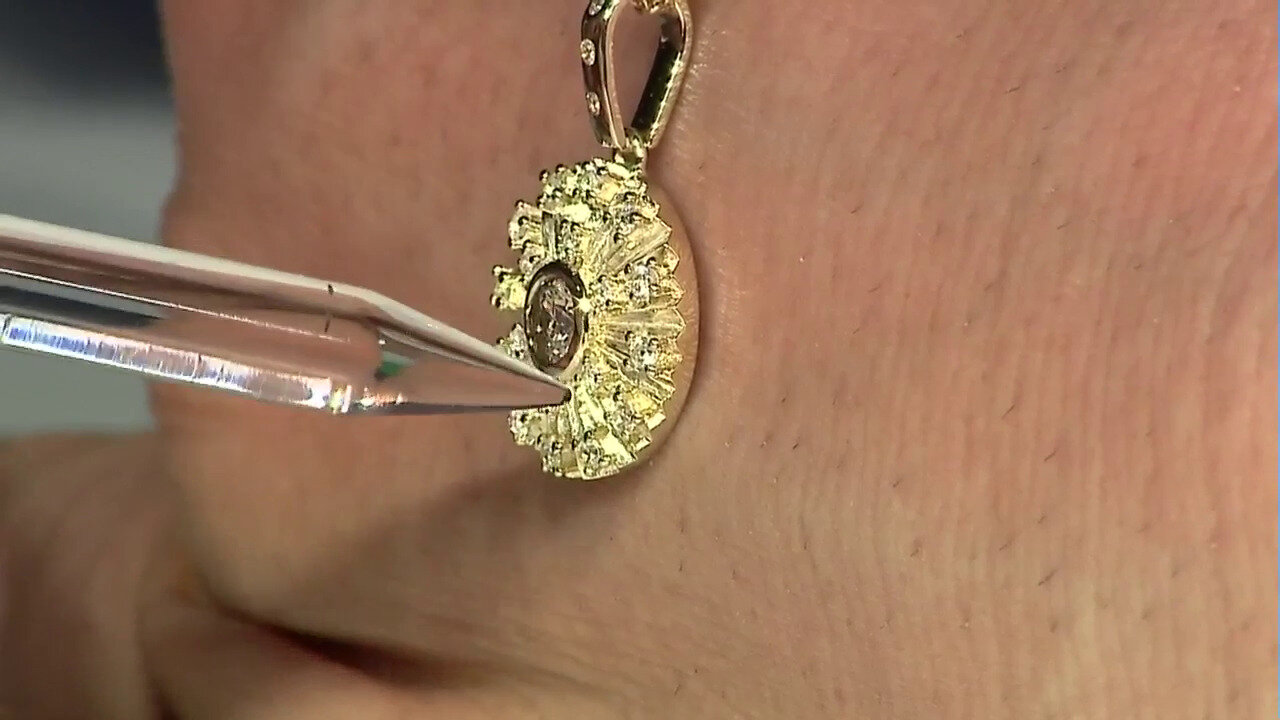 Video 9K I2 Champagne Diamond Gold Necklace (de Melo)