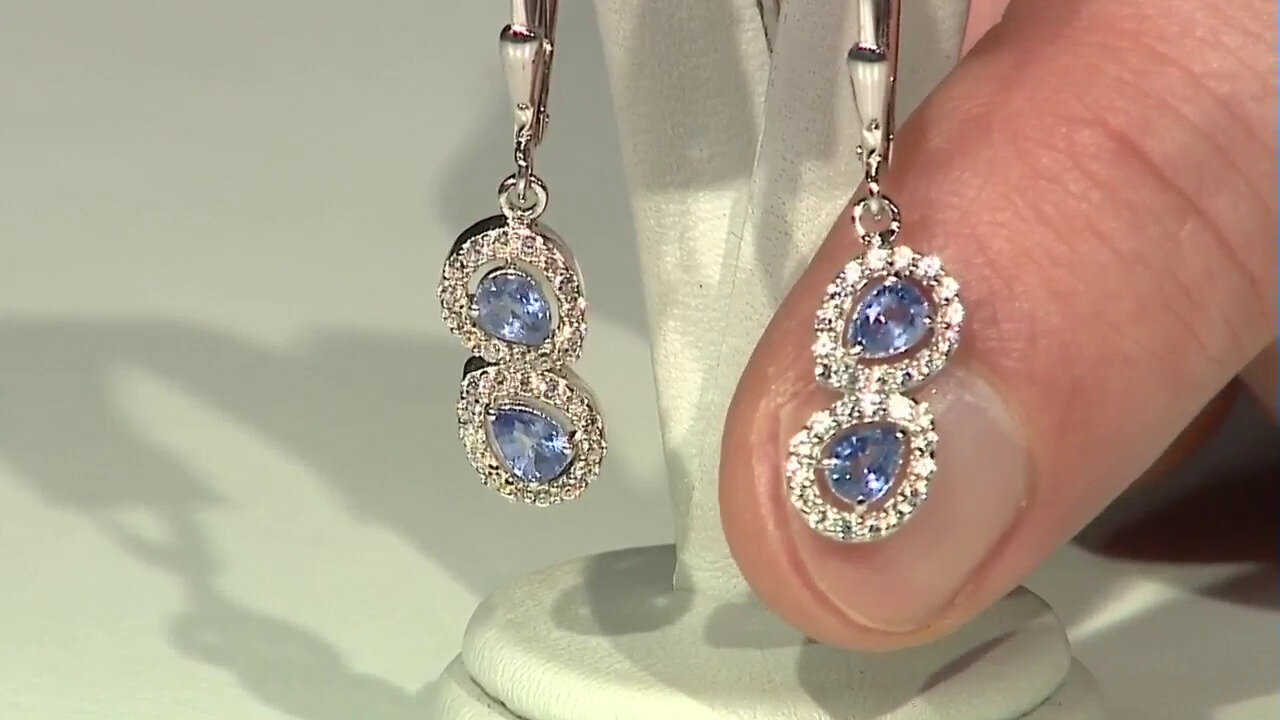 Video Unheated Ceylon Blue Sapphire Silver Earrings
