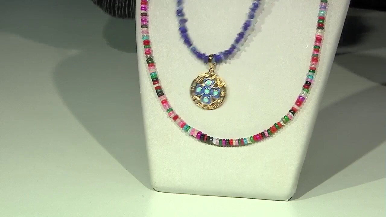 Video Blue Ethiopian Opal Silver Necklace (Riya)