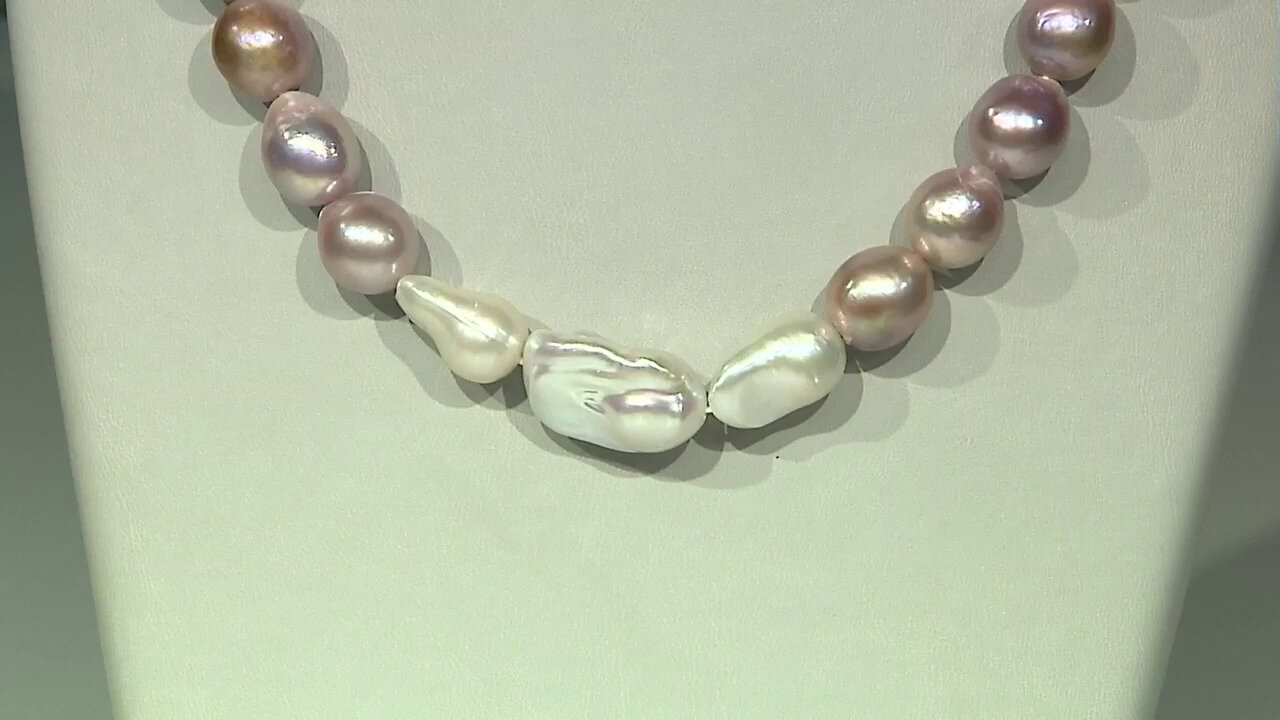 Video White Freshwater Pearl Silver Necklace (TPC)