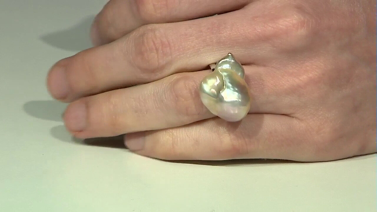 Video Zilveren ring met een Perzik zoetwater kweekparel (TPC)