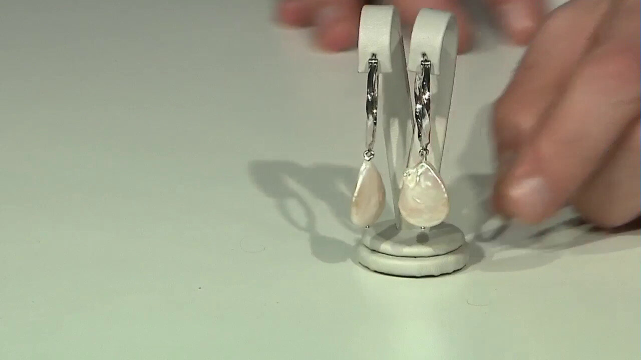 Video Boucles d'oreilles en argent et Perle de culture d'eau douce de couleur pêche (TPC)