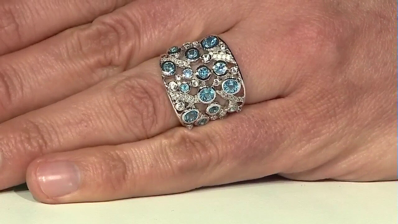 Video Zilveren ring met Zwitsers-blauwe topaasstenen (de Melo)