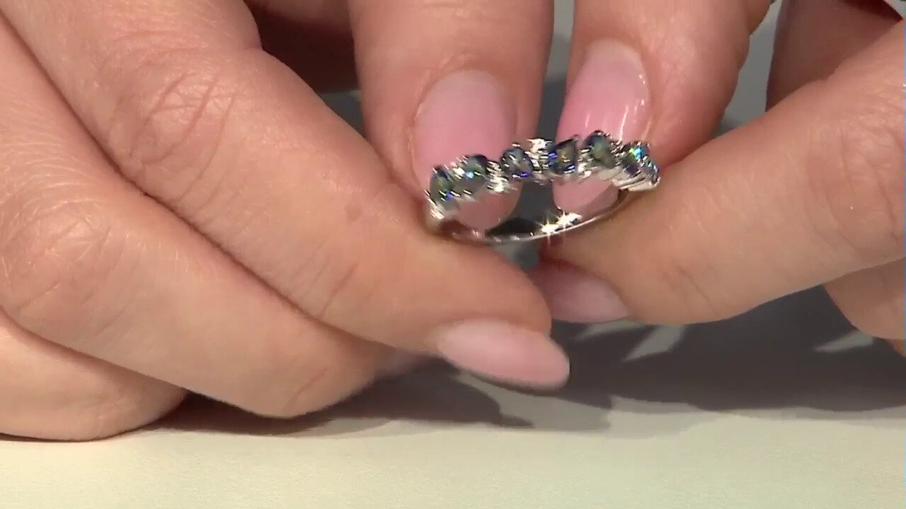 Video Zilveren ring met blauwe mystieke kwartskristallen