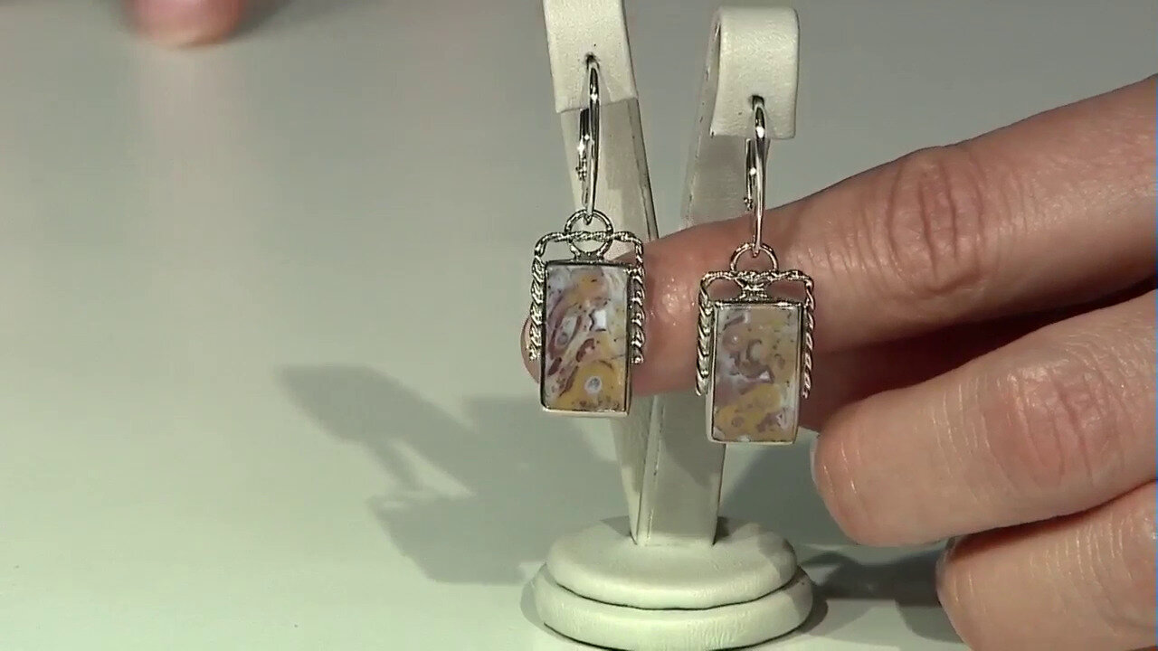 Video Orecchini in argento con Legno di Palma Pietrificato (Bali Barong)