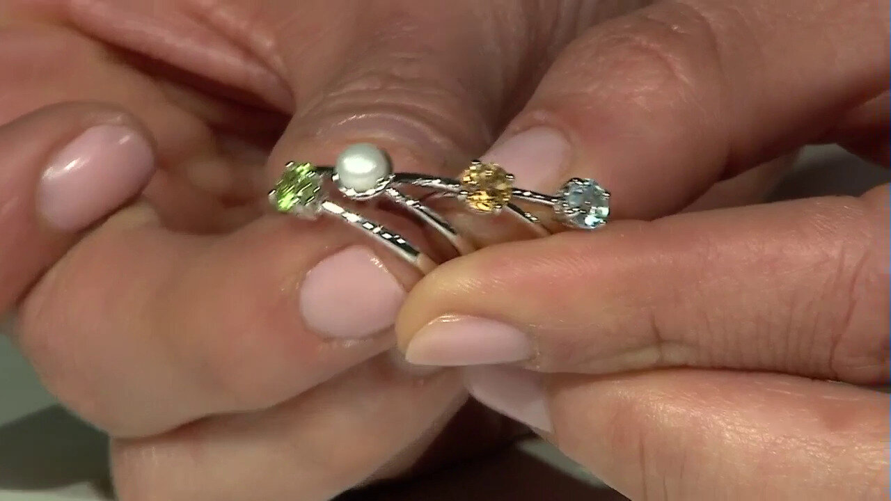 Video Zilveren ring met een Witte zoetwater kweekparel
