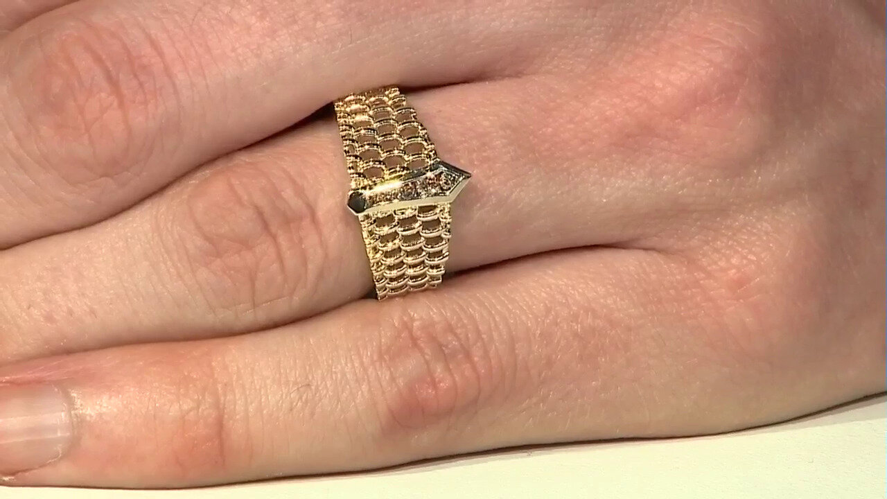 Video 9K I2 Champagne Diamond Gold Ring (de Melo)