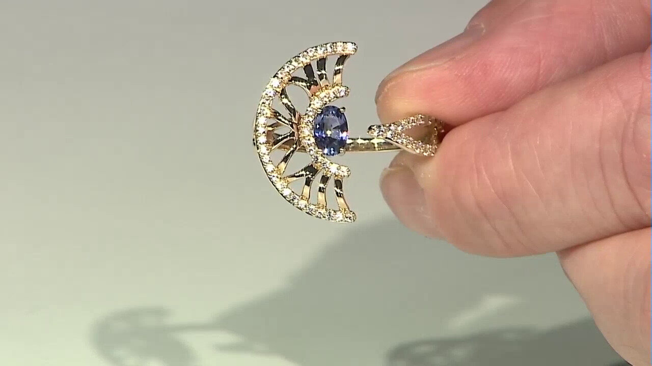 Video Gouden ring met een Onverhitte blauwe Ceylon saffier