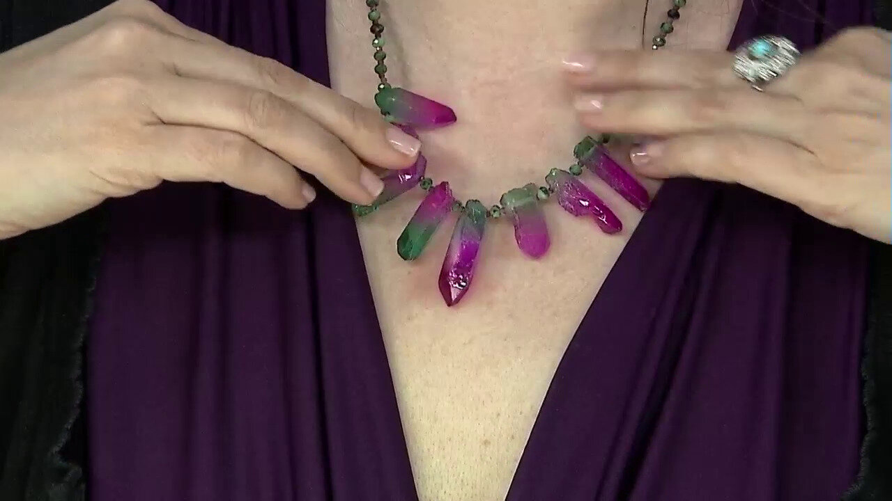 Video Zilveren halsketting met meerkleurige-kwartskristallen