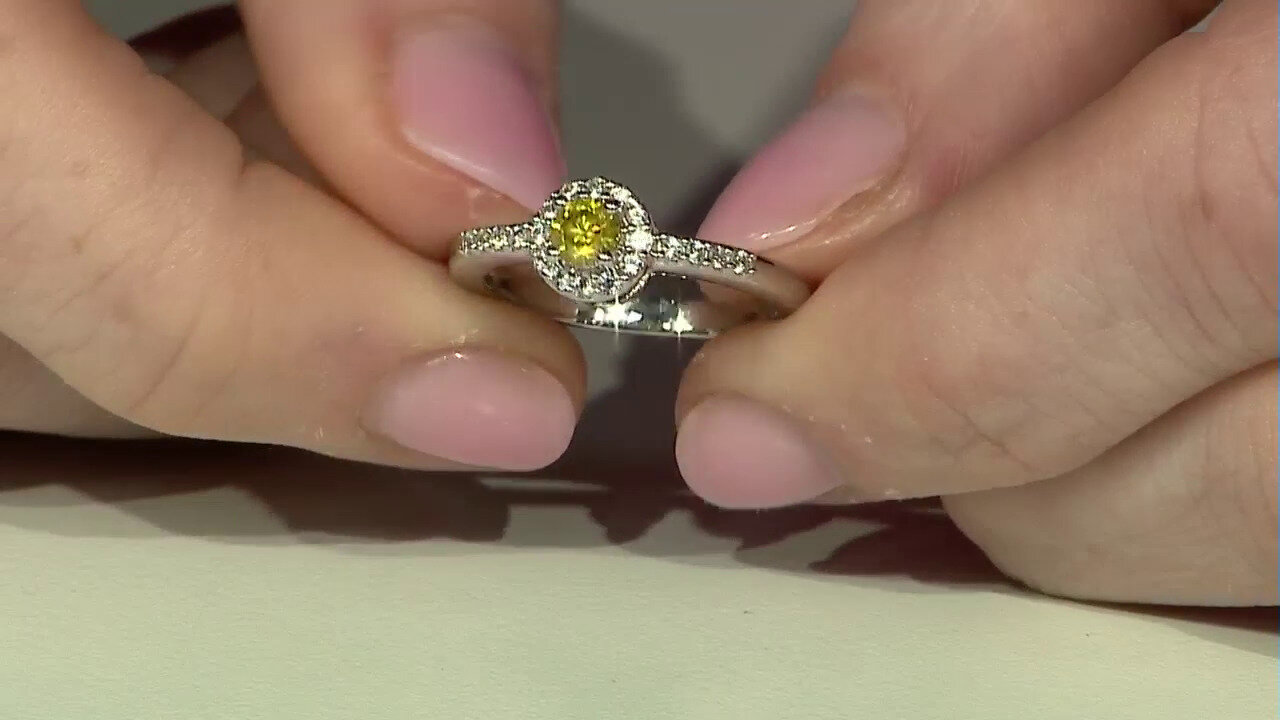 Video Zilveren ring met een I3 Gele Diamant