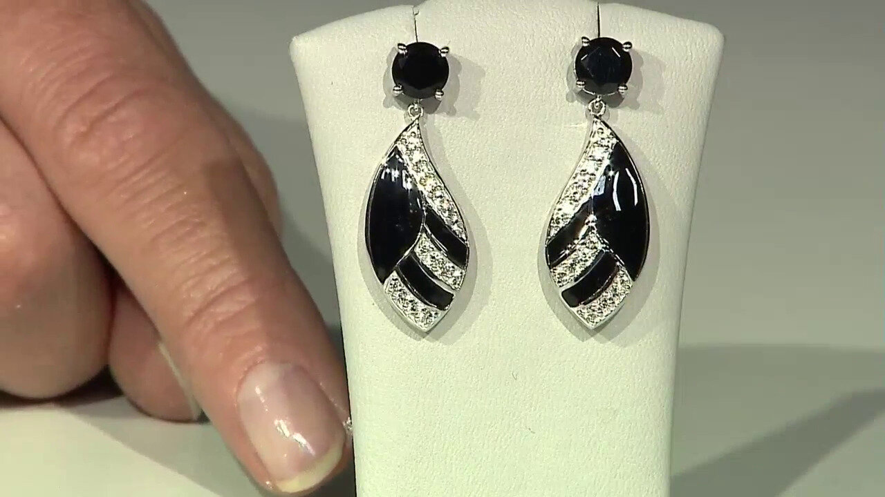Video Black Spinel Silver Earrings