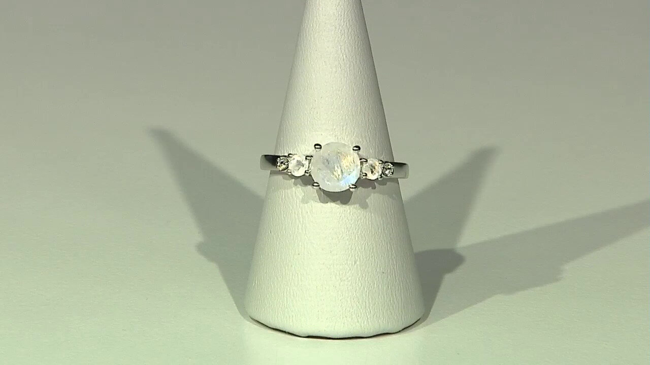 Video Anillo en plata con Piedra de Luna arcoíris