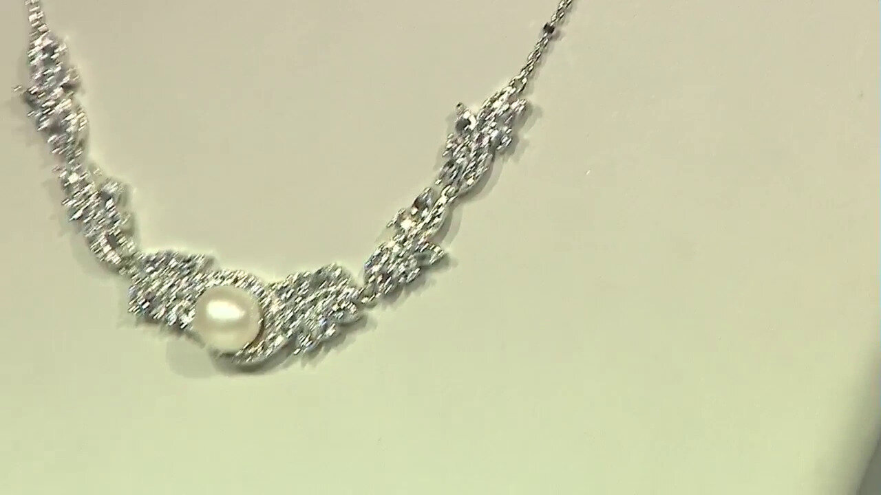Video Collar en plata con Perla blanca Freshwater