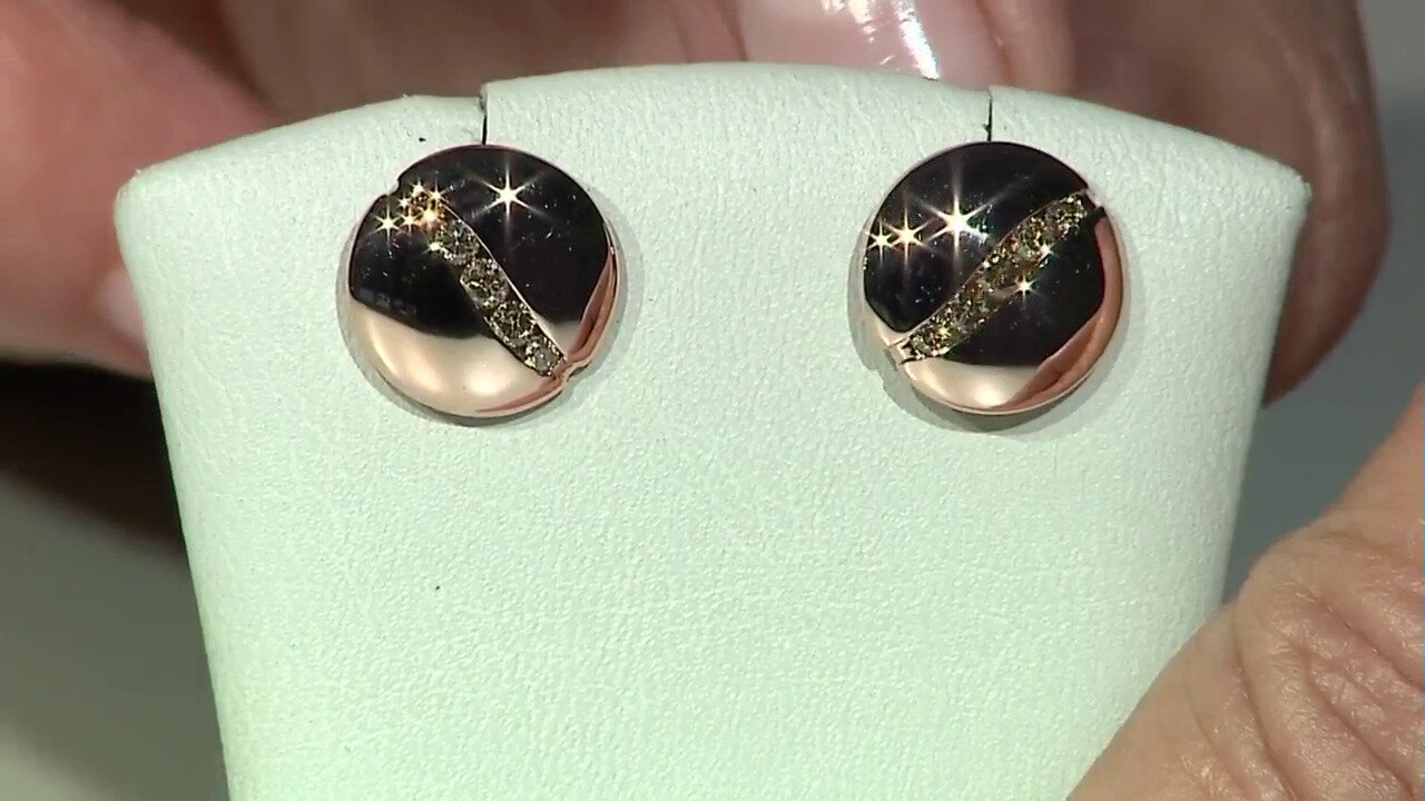 Video 9K Diamond champagne I1 Gold Earrings