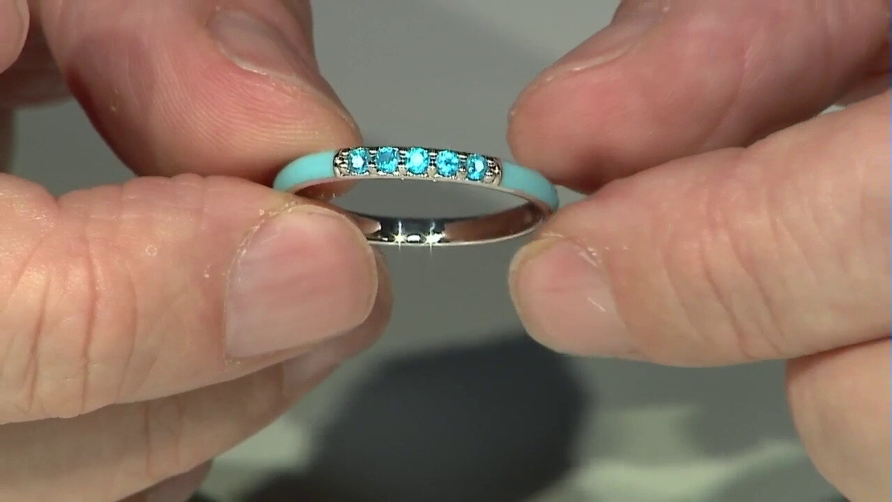 Video Zilveren ring met neon blauwe apatieten