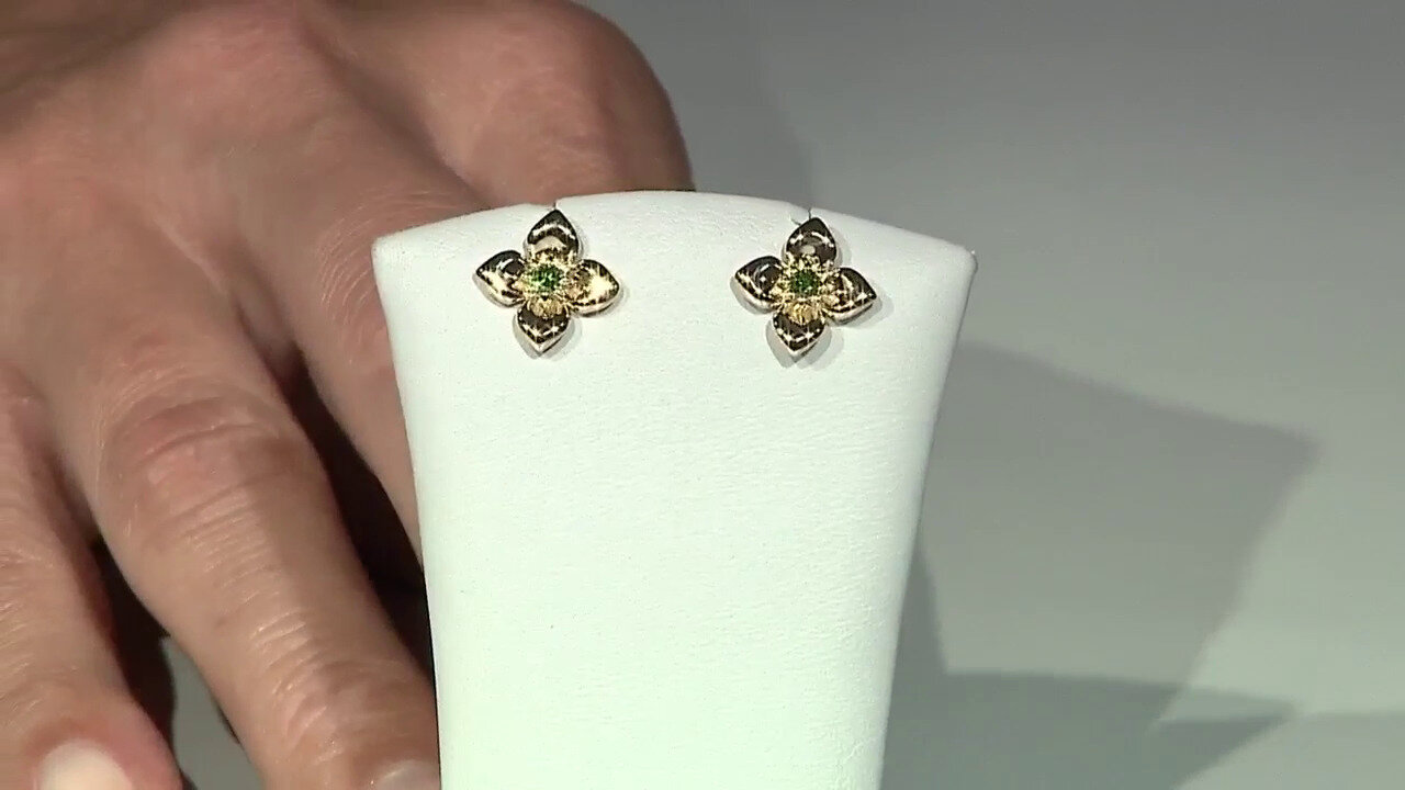 Video 9K VS1 Green Diamond Gold Earrings (Annette)