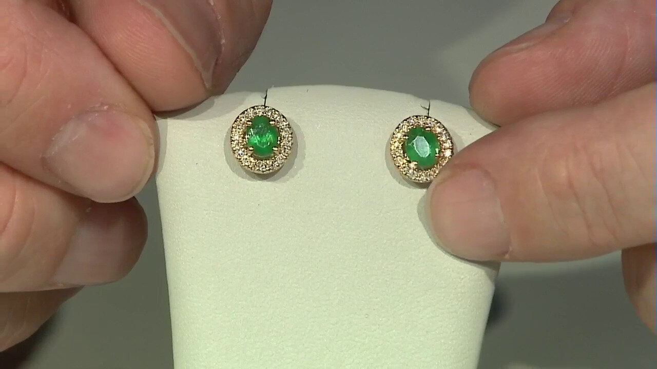 Video 10K AAA Zambian Emerald Gold Earrings