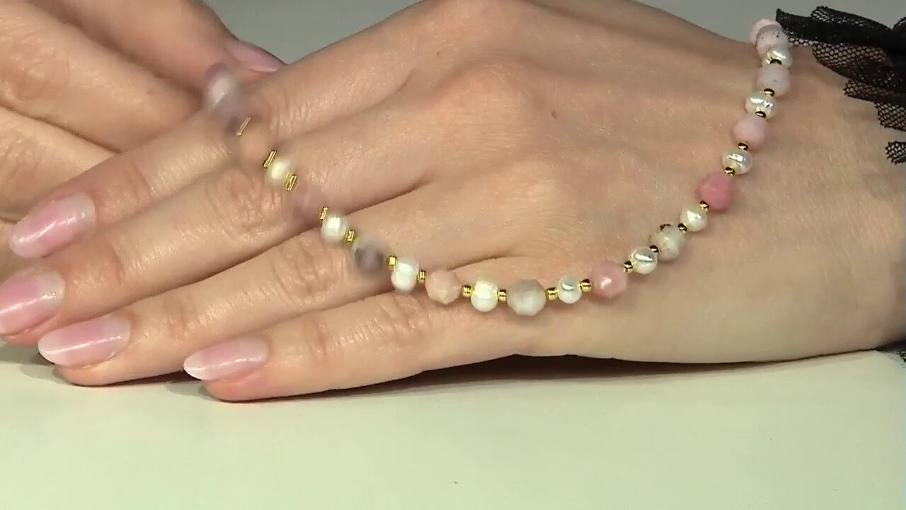 Video Pink Opal Silver Necklace (Riya)