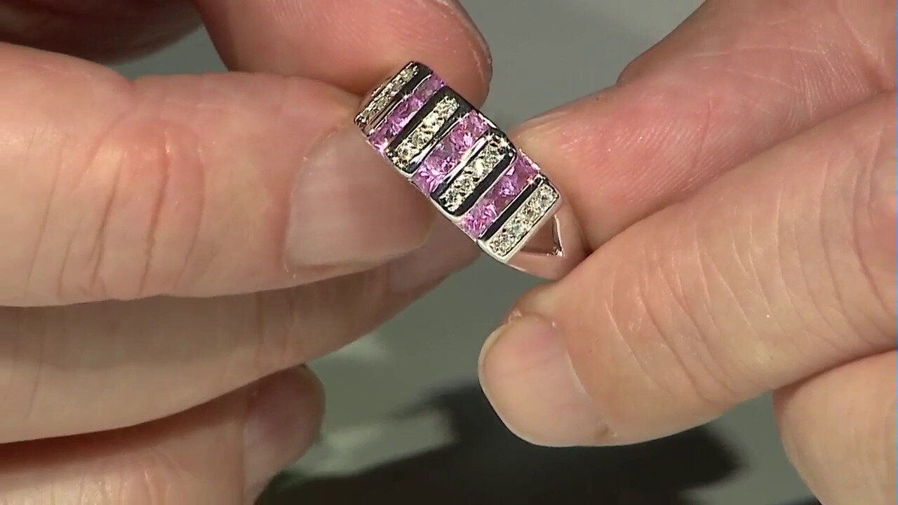 Video Zilveren ring met roze saffieren