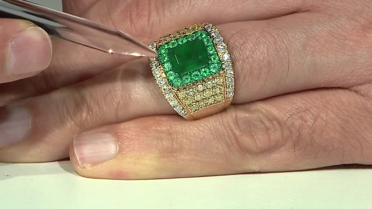 Video 14K AAA Zambian Emerald Gold Ring (CIRARI)