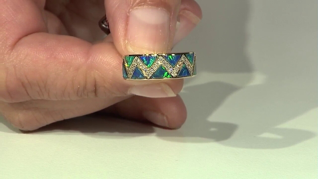 Video Gouden ring met Lightning Ridge Zwarte Opalen (CIRARI)