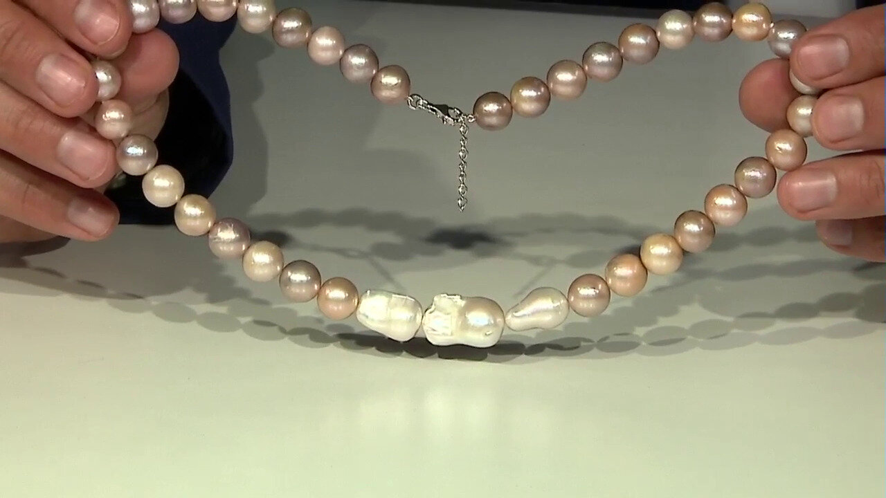 Video Zilveren halsketting met Witte zoetwater kweekparels (TPC)
