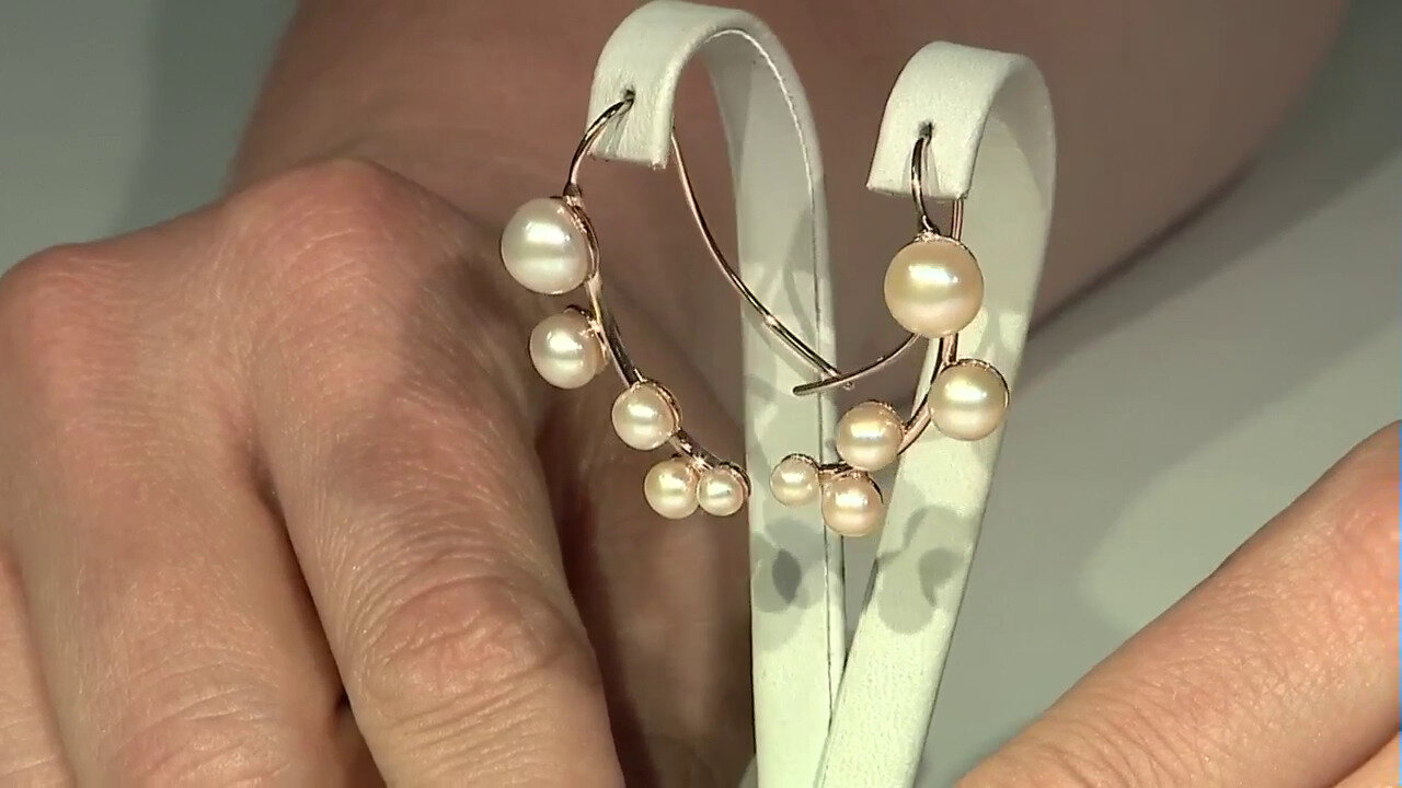 Video Peach Freshwater Pearl Silver Earrings (TPC)