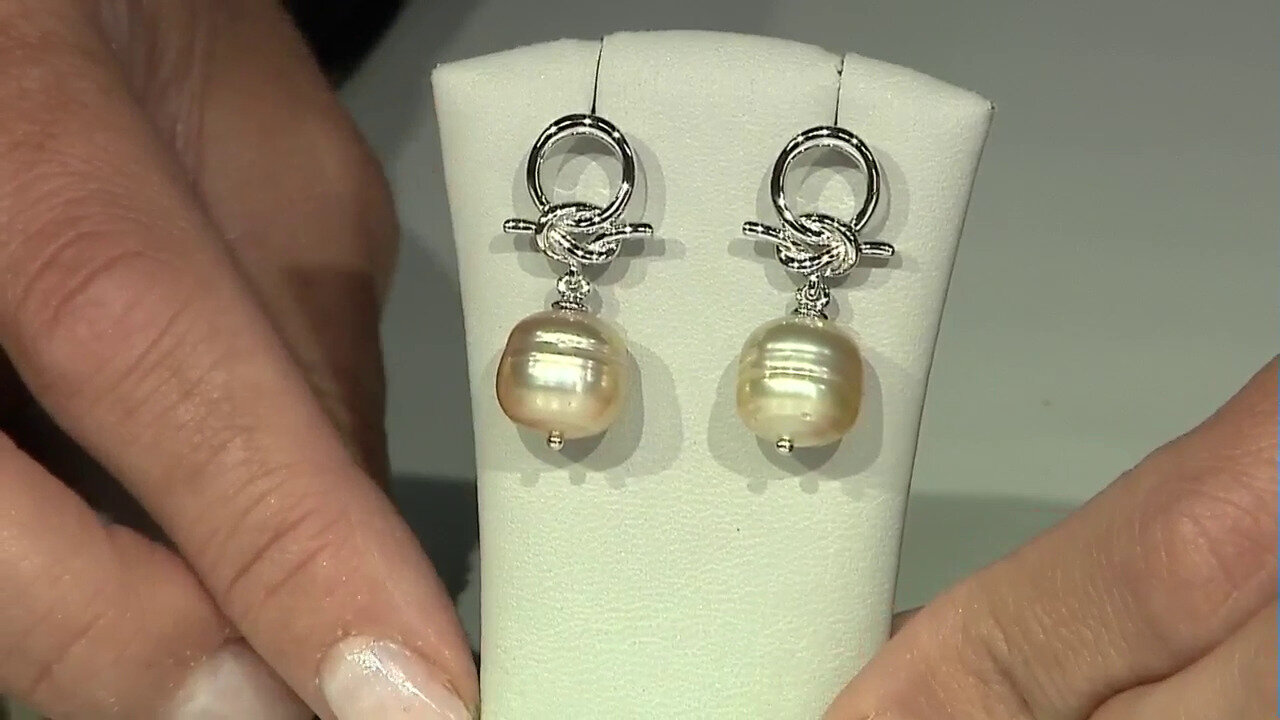 Video Zilveren oorbellen met Gouden Kabira Zuidzee Parels (TPC)
