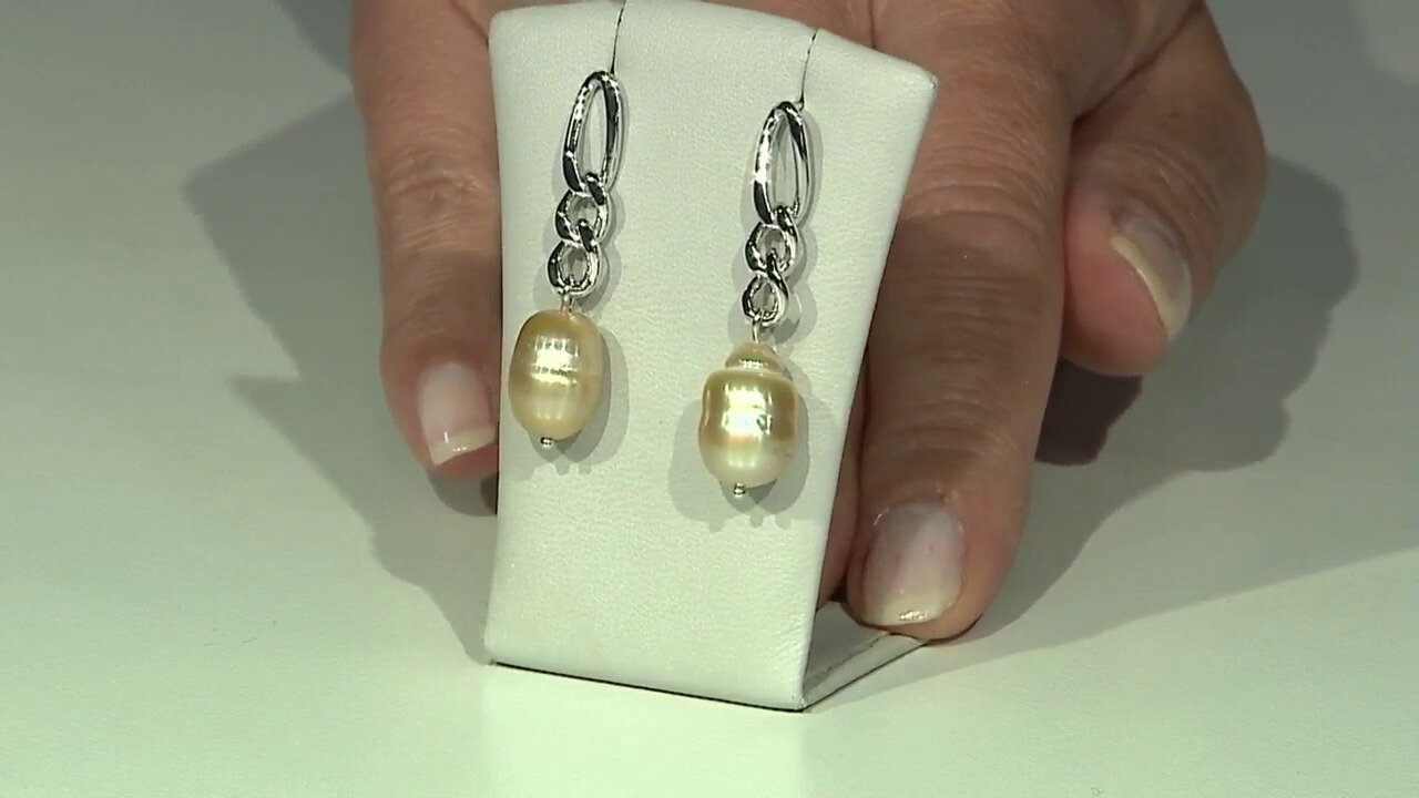Video Zilveren oorbellen met Gouden Kabira Zuidzee Parels (TPC)