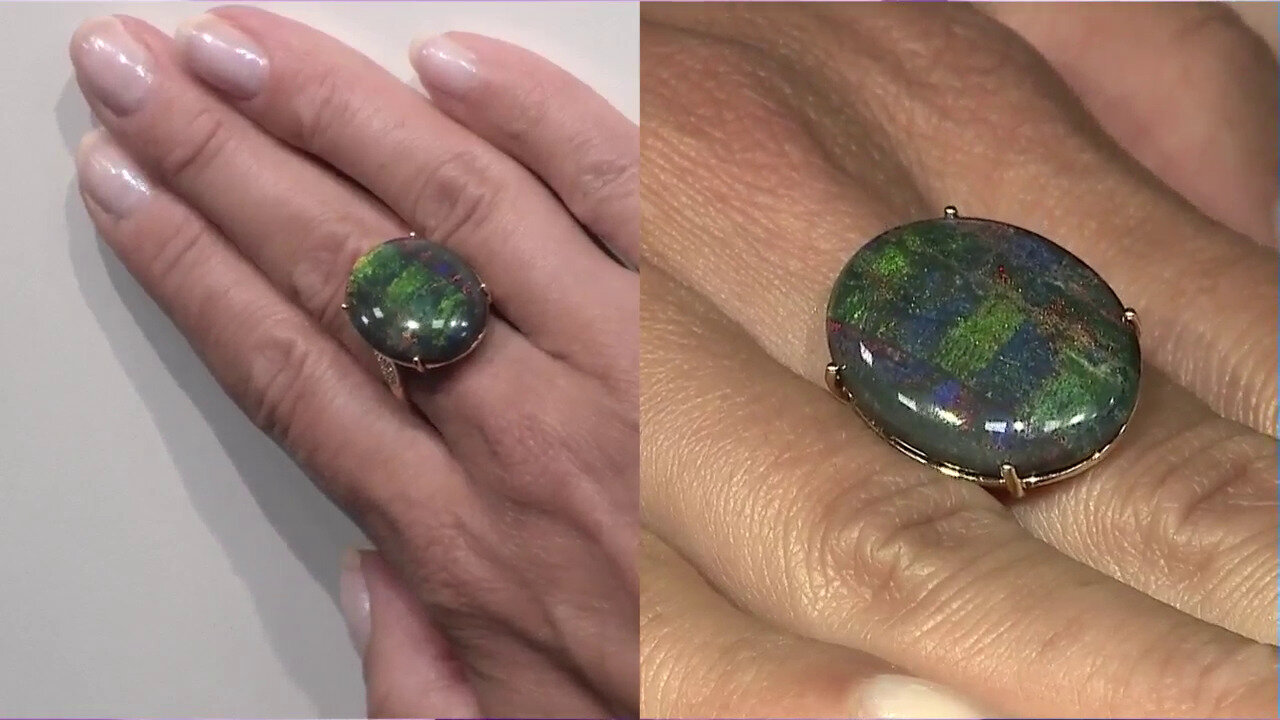 Video 14K Andamooka matrix opal Gold Ring (AMAYANI)