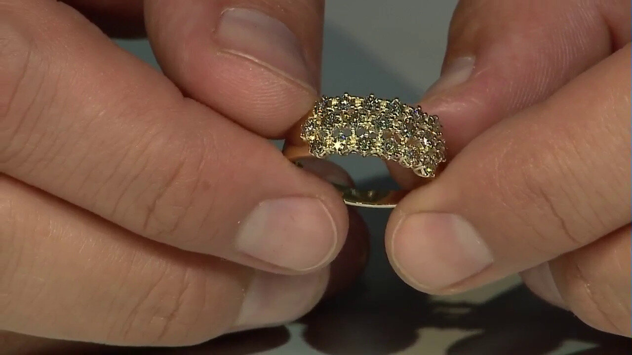 Video 9K I2 Champagne Diamond Gold Ring (de Melo)