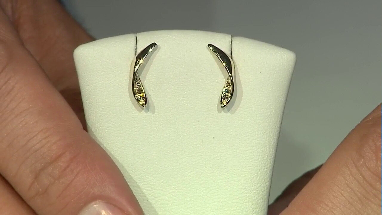 Video 9K I2 Champagne Diamond Gold Earrings (de Melo)