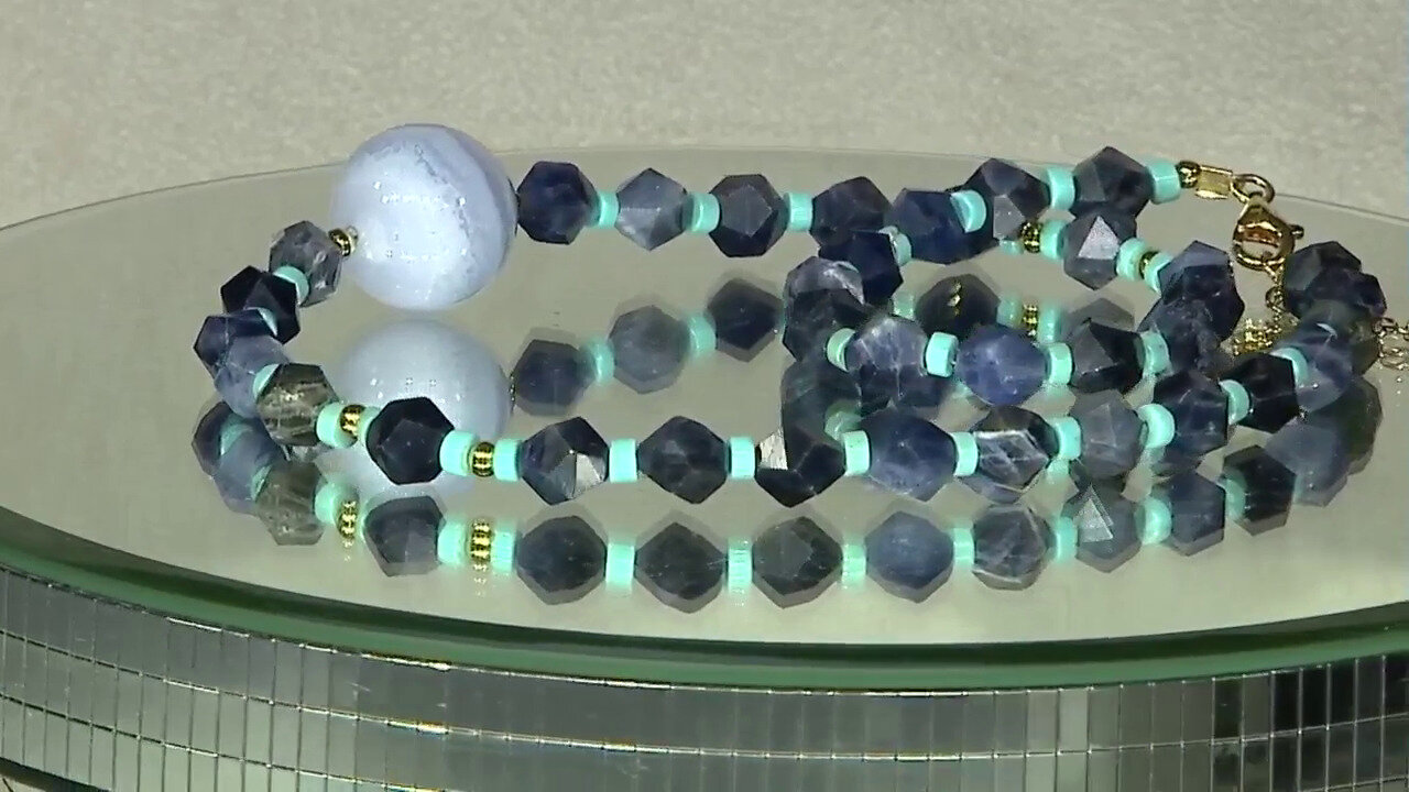 Video Zilveren halsketting met een blauwe kant agaat