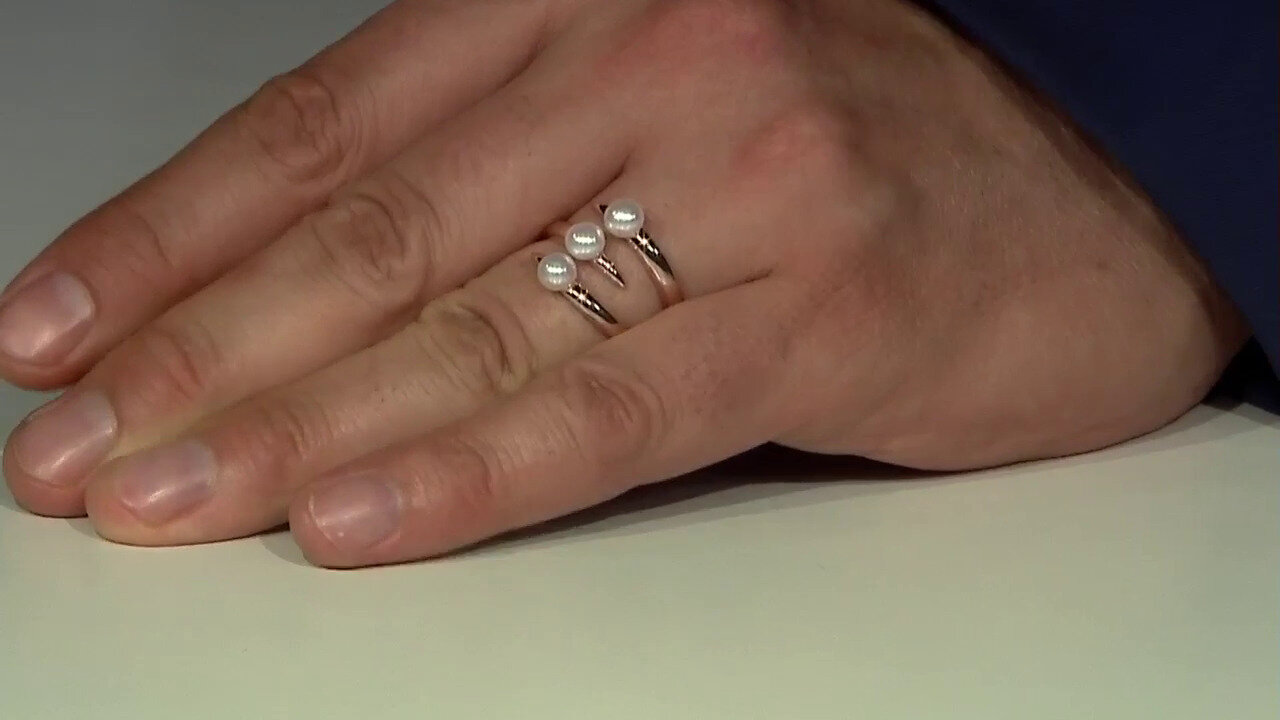 Video Zilveren ring met Witte zoetwater kweekparels (TPC)