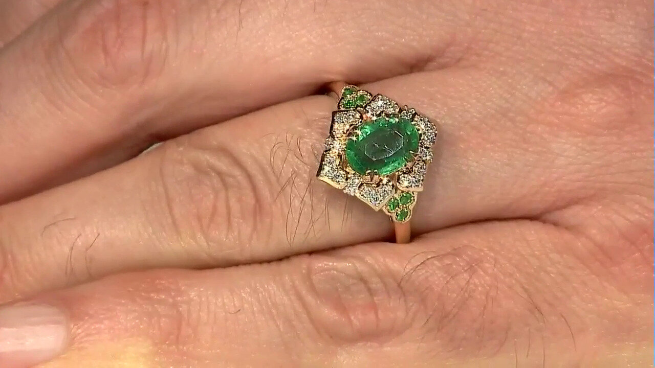 Video Gouden ring met een AAA Zambia smaragd (D'vyere)