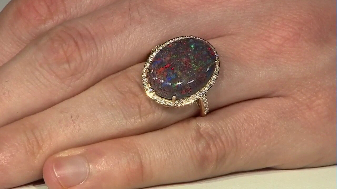 Video 14K Andamooka matrix opal Gold Ring (AMAYANI)