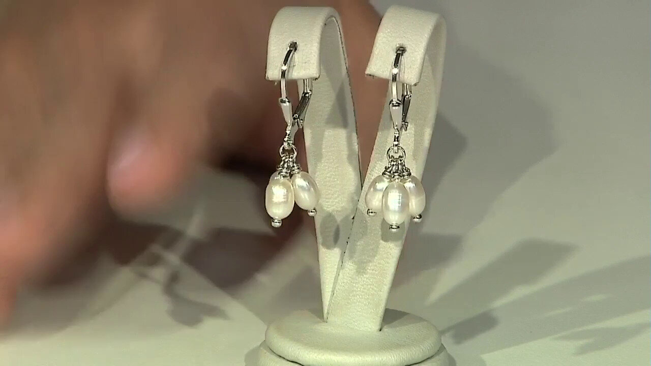 Video Boucles d'oreilles en argent et Perle blanche de culture d'eau douce
