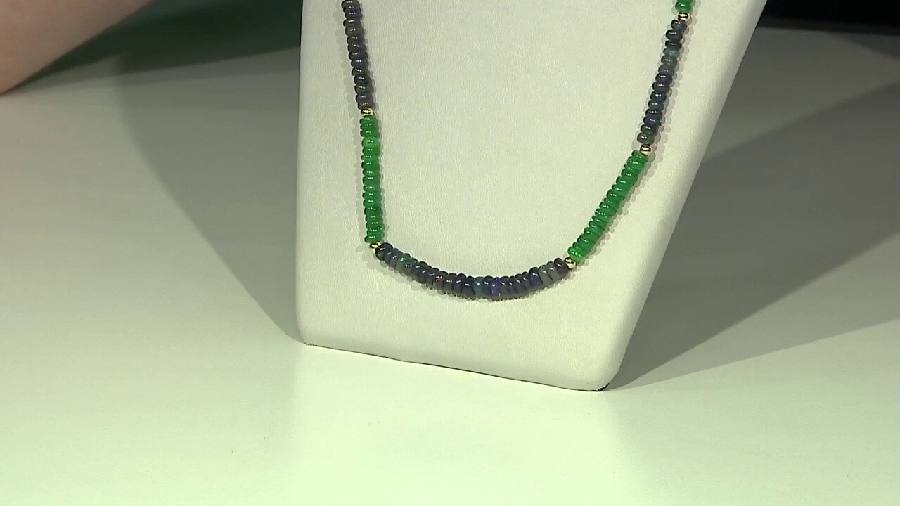 Video Zilveren halsketting met Groene Ethiopische Opalen (Riya)