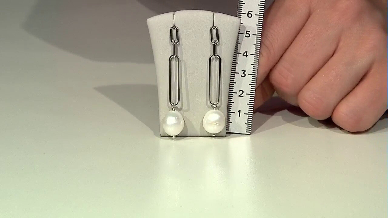 Video White Freshwater Pearl Silver Earrings