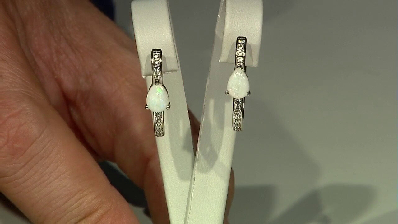 Video White Opal Silver Earrings