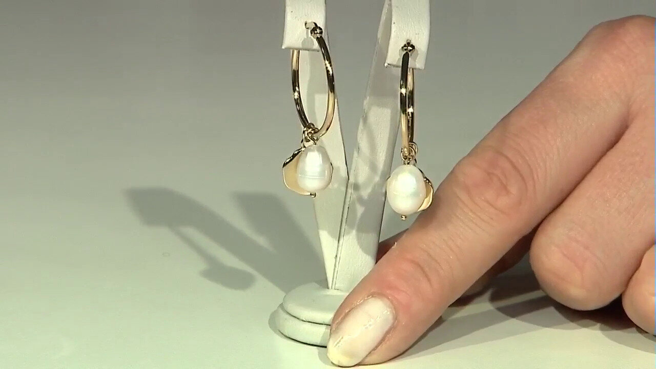 Video White Freshwater Pearl Silver Earrings