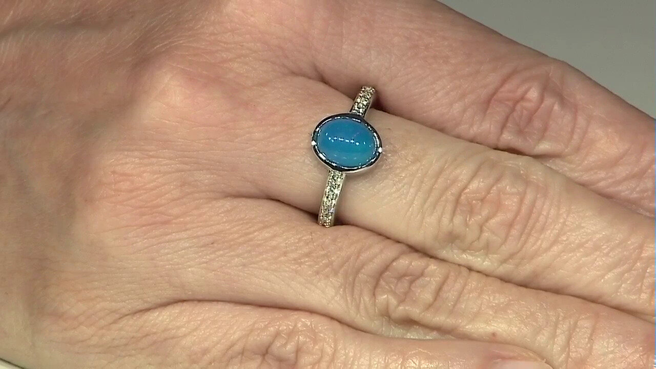 Video Blue Ethiopian Opal Silver Ring