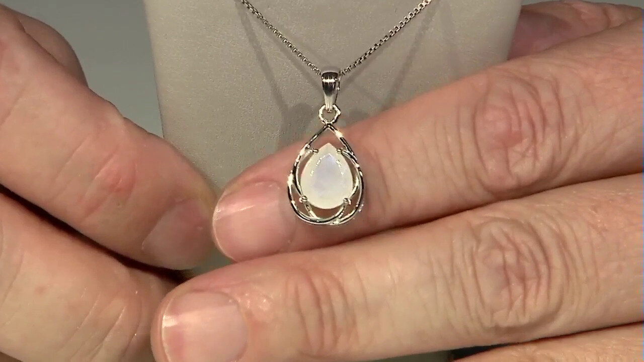 Video Rainbow Moonstone Silver Pendant