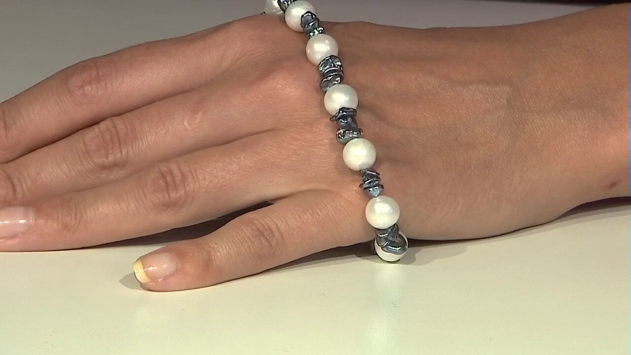 Video White Freshwater Pearl Silver Bracelet (TPC)