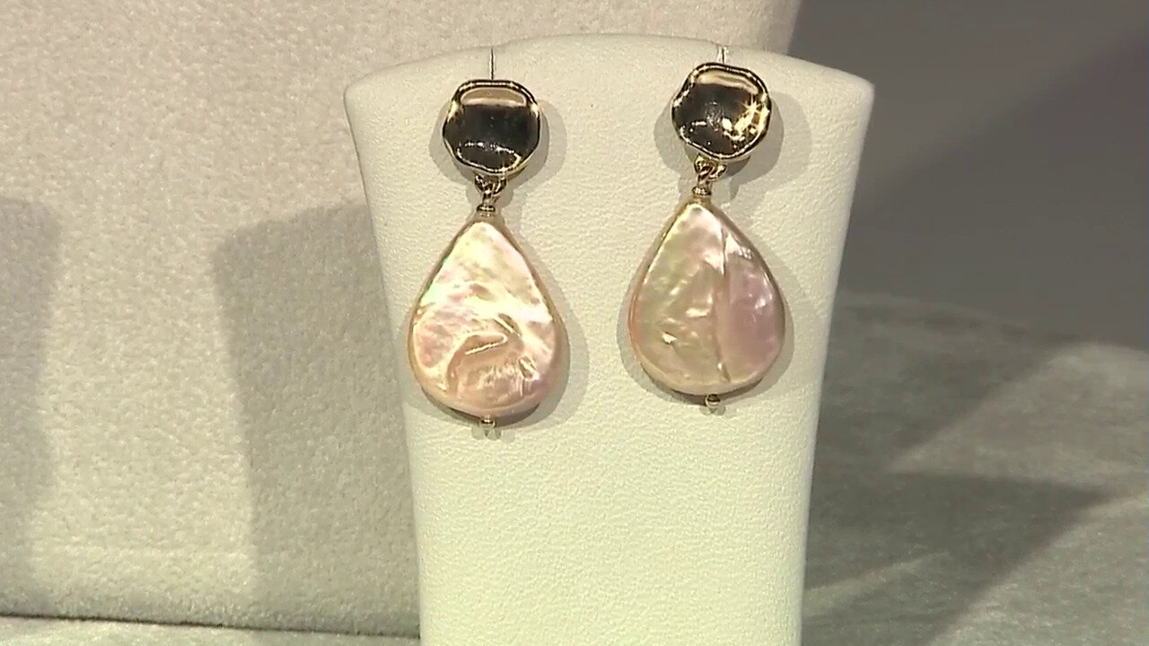 Video Boucles d'oreilles en argent et Perle de culture d'eau douce de couleur pêche (TPC)