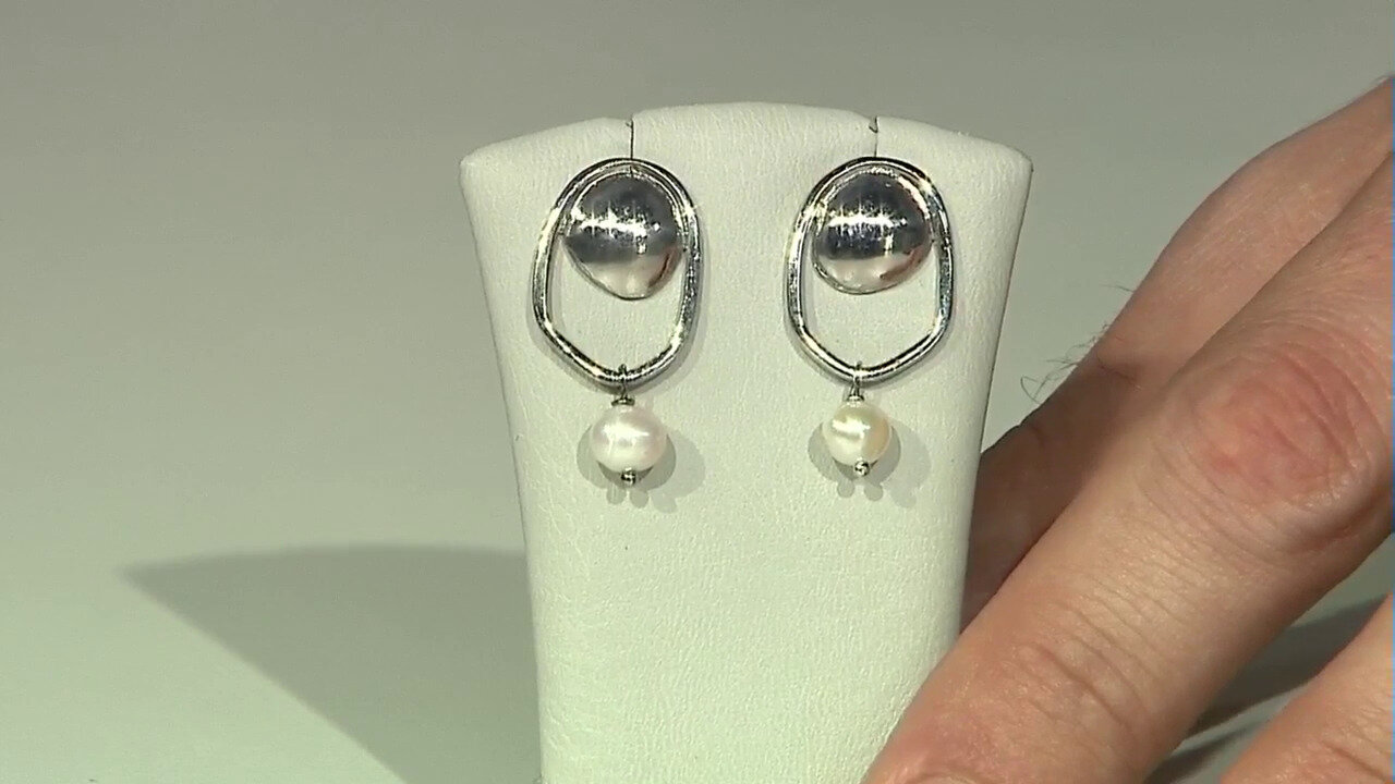 Video Boucles d'oreilles en argent et Perle blanche de culture d'eau douce (Joias do Paraíso)