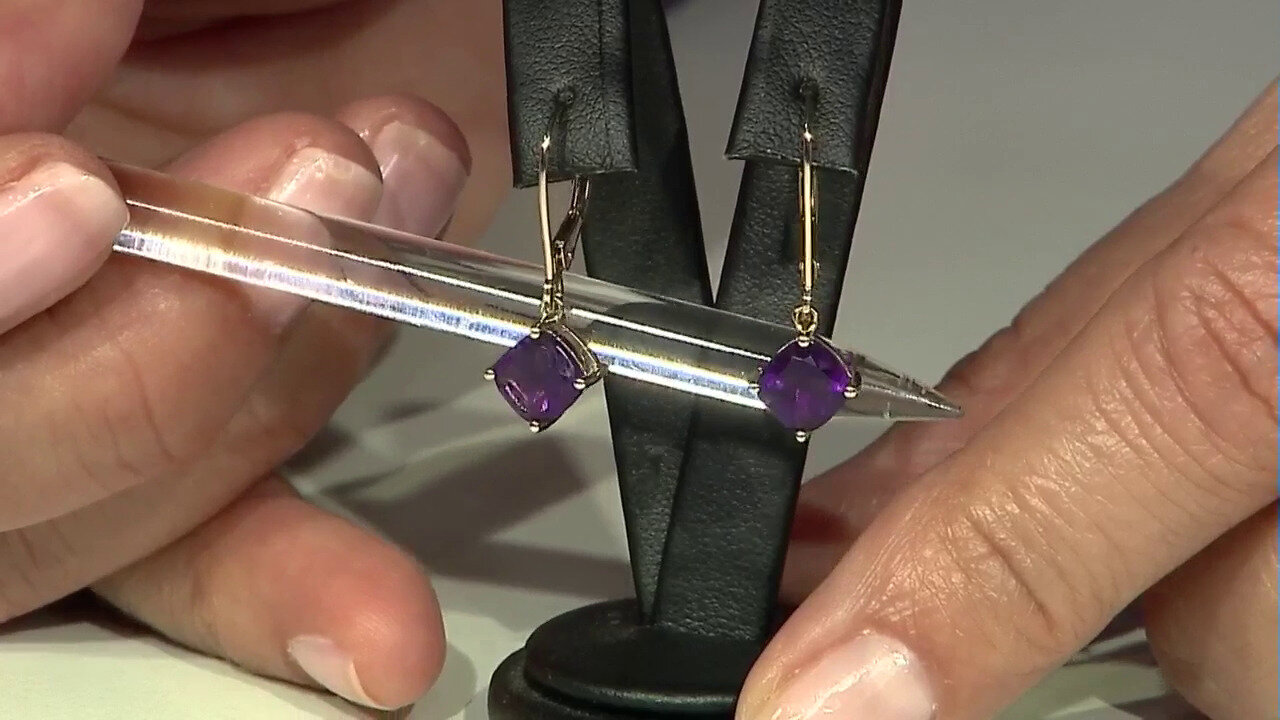 Video 9K Uruguayan Amethyst Gold Earrings